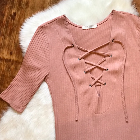 🆕 Lace-up Ribbed Dress 🌸 - Picture 2 of 7